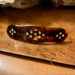 Rare 1930 Art Deco Hair Barrette Celluloid Tortoise Shell w Serious Rhinestones